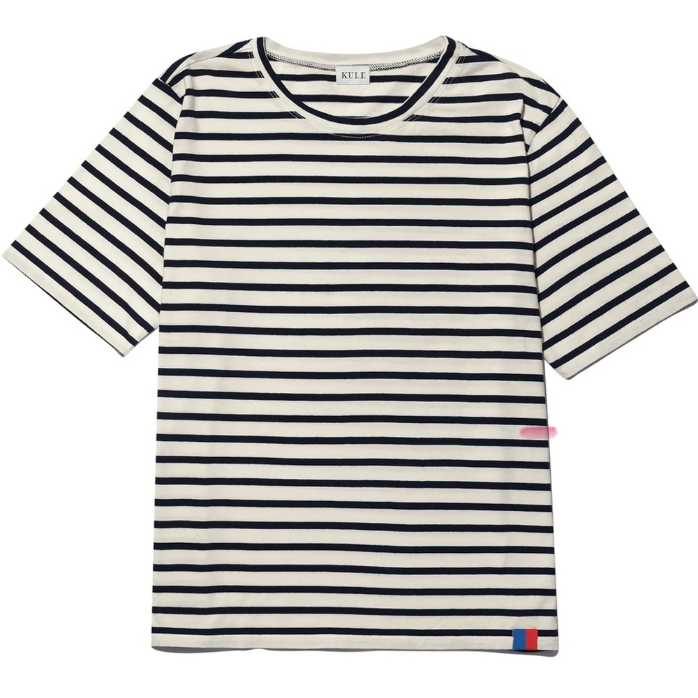 KULE Cream and Navy Pinstriped Short Sleeve T-Shirt- The Modern Style